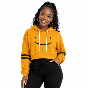 Felpa Corta Personalizzata da Donna con Stampa Smiley Face della Confraternita Cosh International, in Cotone Felpato Premium Oversize - Product Image 1