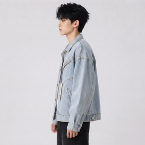 <b>Men</b> Casual <b>Denim</b> <b>Jacket</b> Premium <b>Denim</b> Material Long Sleeve Construction Button Closure Chest Pockets Comfortable Streetwear OEM - Product Image 4