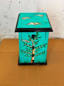 Boîte de rangement décorative à double tiroir en fibres végétales peinte à la main, organisateur multifonctionnel vintage fait main pour la décoration de la maison - Product Image 2