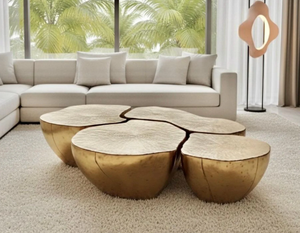 Royal Vintage Design <b>Gold</b> Modern Contemporary 3-in-1 Extendable Coffee <b>Table</b> Aluminium Top <b>gold</b> color Living Room Furniture - Product Image 5