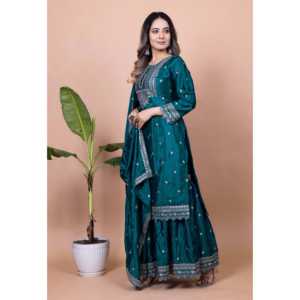 Conjunto de traje de diseñador para mujer con Sharara bordada y Dupatta Secuencia de trabajo incluido - Product Image 4