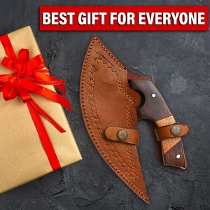 Viking Art CustomHandmade Damascus Steel Chef Ullu <b>Knife</b> Wood Handle Leather Sheath 6-7.9in Blade Modern Style Ambidextrous - Product Image 4