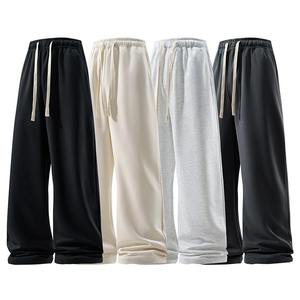 <b>Men</b> Cream Wide Leg Sweatpants <b>Elastic</b> <b>Waist</b> Drawstring Casual Midweight <b>Trousers</b> - Product Image 6