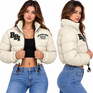 Blouson court matelassé rouge bordeaux pour femme, col montant, manteau bouffant personnalisé, doudoune courte matelassée, veste streetwear chaude, OEM - Product Image 5