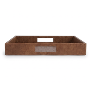 Custom Logo PU Leather Tray with Gold Handle for Luxury Gift Set Elegant Leather <b>Vanity</b> Tray with Metal Handles for <b>Bathroom</b> - Product Image 3