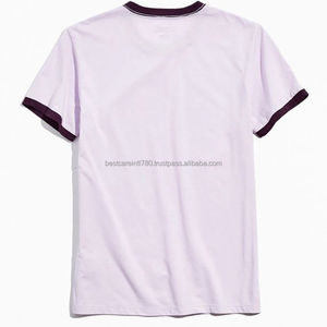 เสื้อยืดผ้าฝ้ายสำหรับผู้ชายแบบสั่งทำ180 GSM ฤดูร้อนคอกลมแขนสั้นผ้าถักสีตัดกัน - Product Image 3