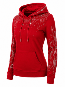 Sudadera con Capucha para Mujer con Gráficos de Diamantes de Imitación, Suave y Ligera, Estilo Casual Moderno, con Bolsillo Canguro - Product Image 3