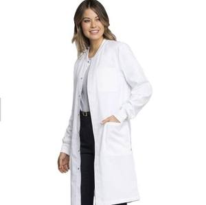 Bata de Laboratorio Blanca para Mujer, Tejida, de Algodón y Poliéster, Uniforme de Hospital, 3 Bolsillos, Cierre de Broches, Bata Médica - Product Image 3