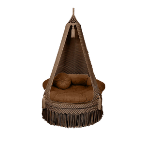 Bohemia Macramé Swing <b>Chair</b> Brown with Cotton Rope, Velvet Cushion and Iron Frame for Indoor Outdoor Home Décor Garden Jhula - Product Image 4