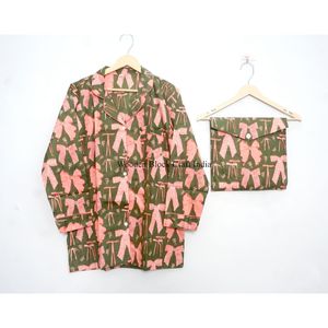 ชุดนอนผู้หญิง 2 ชิ้น ผ้าฝ้าย 100% ลายโบว์ คลาสสิก โรแมนติก วินเทจ หรูหรา สำหรับฤดูหนาว ทำมือ เนื้อผ้านุ่ม ระบายอากาศดี เอวยางยืด - Product Image 2