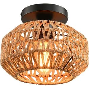 1 Pezzo Lampada da Soffitto Semi-Incasso in Rattan Intrecciato a Mano, Stile Boho e Rustico, per Illuminazione Corridoio - Product Image 1