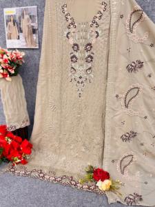 Dhwaja Export Faux Georgette Embroidered Semi Stitched Salwar Suit - Product Image 5