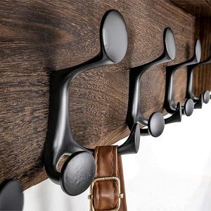 Estante de Pared Rústico de Madera Maciza con 5 Ganchos Metálicos, Ecológico, de 35 Pulgadas, Perchero para Entrada - Product Image 4