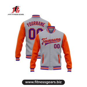 Chaqueta Varsity Negra a Rayas para Hombre JUST FITNESS GEARS, con Nombre y Número Personalizados, Estilo Casual para Otoño, Cierre de Botones y Cuello Camisero - Product Image 4