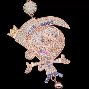 Collier en argent 925 personnalisé, bijoux hip-hop, pendentif personnage de dessin animé Cosmo Wanda, chaîne à billes en or rose pour hommes - Product Image 2