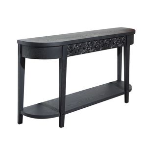 59.2in Elegant Black Carved Wooden <b>Console</b> <b>Table</b> with Lower <b>Storage</b> Shelf Two Drawers Decorative Accent for Entryway Living Room - Product Image 6