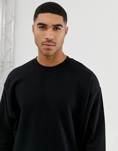 Sudadera de Cuello Redondo Extra Grande para Hombre, Color Negro Sólido, Tejido de Algodón, Estilo Casual, Corte Regular, Estilo Otoñal - Product Image 2