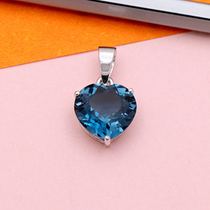 Colgante de Corazón de Topacio Azul de Londres Natural de Plata de Ley 925 al por Mayor para Mujer, Colgante de Gema Solitaria, Joyería Fina, Regalo - Product Image 5