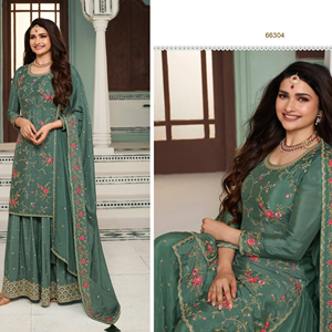 Proveedor de Ropa Étnica India de la mejor calidad Diseñador de moda Heavy Premium Silk Georgette Sequence Work Palazzo Suit - Product Image 5