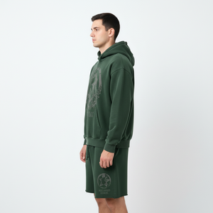 Conjunto de Sudadera con Capucha y Pantalones Cortos Unisex Personalizados con Apliques Verdes, Ropa Urbana Gráfica de Dos Piezas, Fabricante de Ropa de Marca Privada OEM ODM - Product Image 3
