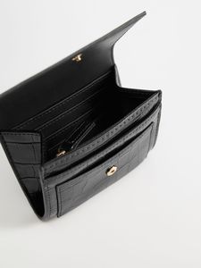 Minimalist Black Crocodile PU Leather <b>Card</b> <b>Holder</b> <b>Wallet</b> With Button Closure 5 Inch - Product Image 3