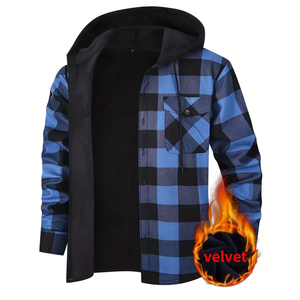Adult Men's Hooded Woolen <b>Jacket</b> Button up Two Pockets Front Logo Casual Wear - Product Image 1