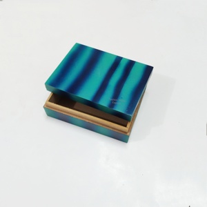 Blue Gradient Decorative Wooden Box, Handcrafted Resin Storage Organizer for Desk Accessories, <b>Coffee</b> <b>Table</b> Styling and Gifts - Product Image 2