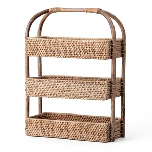 Rattan shelf with woven tiers bathroom organiser multi tier <b>basket</b> stand <b>storage</b> <b>unit</b> racks - Product Image 6