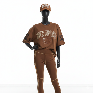 Camiseta holgada de algodón suave de 200 GSM y leggings elásticos de spandex grises con estampado DTF de águila, conjunto personalizado para mujer, conjuntos de mujer - Product Image 2