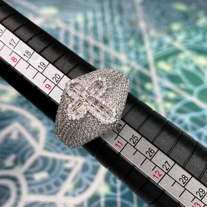 Rhodium Plated Cross Signet <b>Ring</b> for <b>Men</b> Iced Out Moissanite Diamond Baguette Pave 925 <b>Sterling</b> <b>Silver</b> Hip Hop Statement <b>Ring</b> - Product Image 6