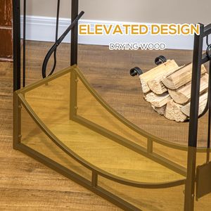 Porta Legna Nero con Attrezzi per Caminetto, Supporto per Legna da Interno ed Esterno, Include Paletta, Pinze, Scopa e Pala per Donne - Product Image 6