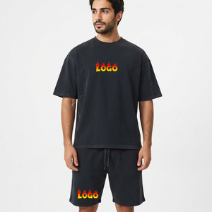 2026 <b>Summer</b> Custom Unisex Black Cotton <b>Summer</b> Tracksuit Set <b>T</b> <b>Shirt</b> and Shorts Set Outfits <b>Men</b> Casual Loose Fit Set - Product Image 4