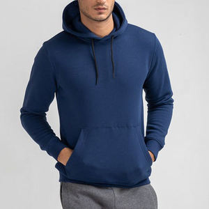 Sweat-shirt à capuche bleu marine pour homme, coupe classique, couleur unie, décontracté, en coton, pull-over, vêtements d'automne - Product Image 5