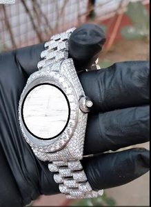 Montre de luxe pour homme en acier inoxydable avec diamants Moissanite, boîtier rond, mouvement à quartz analogique, fermoir déployant, bracelet tendance - Product Image 2