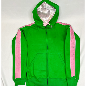 เสื้อวอร์มมีฮู้ดบุผ้าซาตินสีพื้นลำลองมีเอกลักษณ์สำหรับฤดูหนาวเสื้อวอร์มมีฮู้ดสีชมพูเข้มมีซิปสำหรับนักวิ่งป้องกันผม - Product Image 4