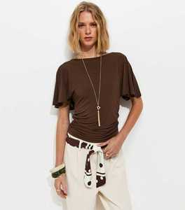 Camisetas tipo murciélago para mujer, de corte holgado, cuello redondo, estilo casual, para verano, se aceptan marcas privadas. - Product Image 4