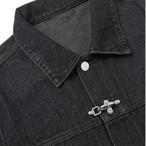Veste en jean vintage noire délavée pour homme, vêtement de travail, boutonnée, en coton mi-lourd, motif uni, pour l'hiver, taille 4XL - Product Image 6