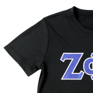 T-shirt Zeta Phi Beta à paillettes noires, coupe ajustée, lettres grecques ZPB, tee-shirt de performance pour femmes, vêtements de sport légers - Product Image 6