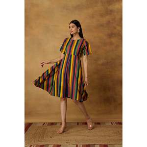 Vestido casual con estampado de rayas de la selva, corte evasé - Product Image 4