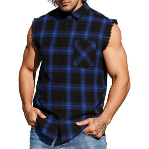 Chemises en flanelle à carreaux boutonnées pour hommes, grandes tailles, respirantes, imprimées, sans manches, pour la saison printanière – Meilleures ventes - Product Image 4