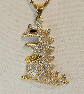 Collier pendentif dinosaure en acier inoxydable plaqué or avec strass en cristal, bijou animalier pour soirée - Product Image 4