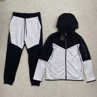 Erkek Büyük Beden Düz Renk Nefes Alabilen Polar Eşofman Takımı Özel Logo Fermuarlı Cepli Kapüşonlu Sweatshirt ve Eşofman Altı Seti Kontrast Panel