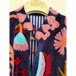 SHYAM EXPORT Knitted Hand Embroidered Velvet Cotton <b>Short</b> Varsity Pullover <b>Jacket</b> Floral Pattern Mandarin Collar Full <b>Sleeve</b> - Product Image 3