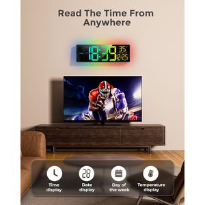 16.5\" Large <b>Digital</b> LED <b>Wall</b> <b>Clock</b> RGB Lights 11 Scenes Mode Remote Control Dual Alarms BT Sync Product Category <b>Wall</b> <b>Clocks</b> - Product Image 1