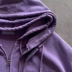 Sudadera con Capucha Corta Morada Unisex Personalizada, Corte Holgado, Bolsillo Frontal con Cremallera, Estilo Casual, Tejido French Terry, Sudadera para Otoño - Product Image 2