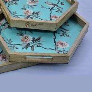 ชุดถาด MDF รูปหกเหลี่ยมตกแต่ง พร้อมเคลือบเงาแบบกระดาษเคลือบเงา ลายดอกไม้และนกสไตล์วินเทจ สำหรับจัดเก็บ - Product Image 6