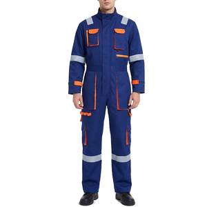 Combinaison de travail unisexe bleue réfléchissante imperméable en microfibre avec détection d'aiguilles, uniforme de sécurité avec garniture orange et poches - Product Image 6