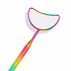 Handheld <b>Makeup</b> <b>Mirror</b> Moon Shape 3X <b>Magnifying</b> Single Side Metal Frame Rainbow Color Options - Product Image 2