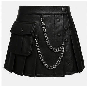 Kilt utilitaire en cuir véritable pour homme, noir, avec poche cargo et chaîne métallique, streetwear gothique fait main - Product Image 1