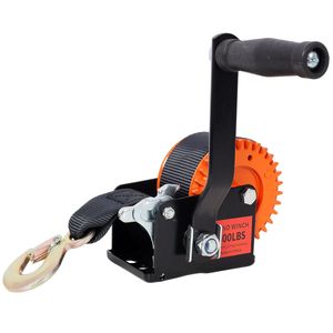 Verricello Manuale Portatile 600LBS con Cinghia Nera da 6m, Rapporto di Trasmissione 3.1:1, Cricchetto Bidirezionale, Guscio Arancione e Nero, Verricello Elettrico Manuale - Product Image 1